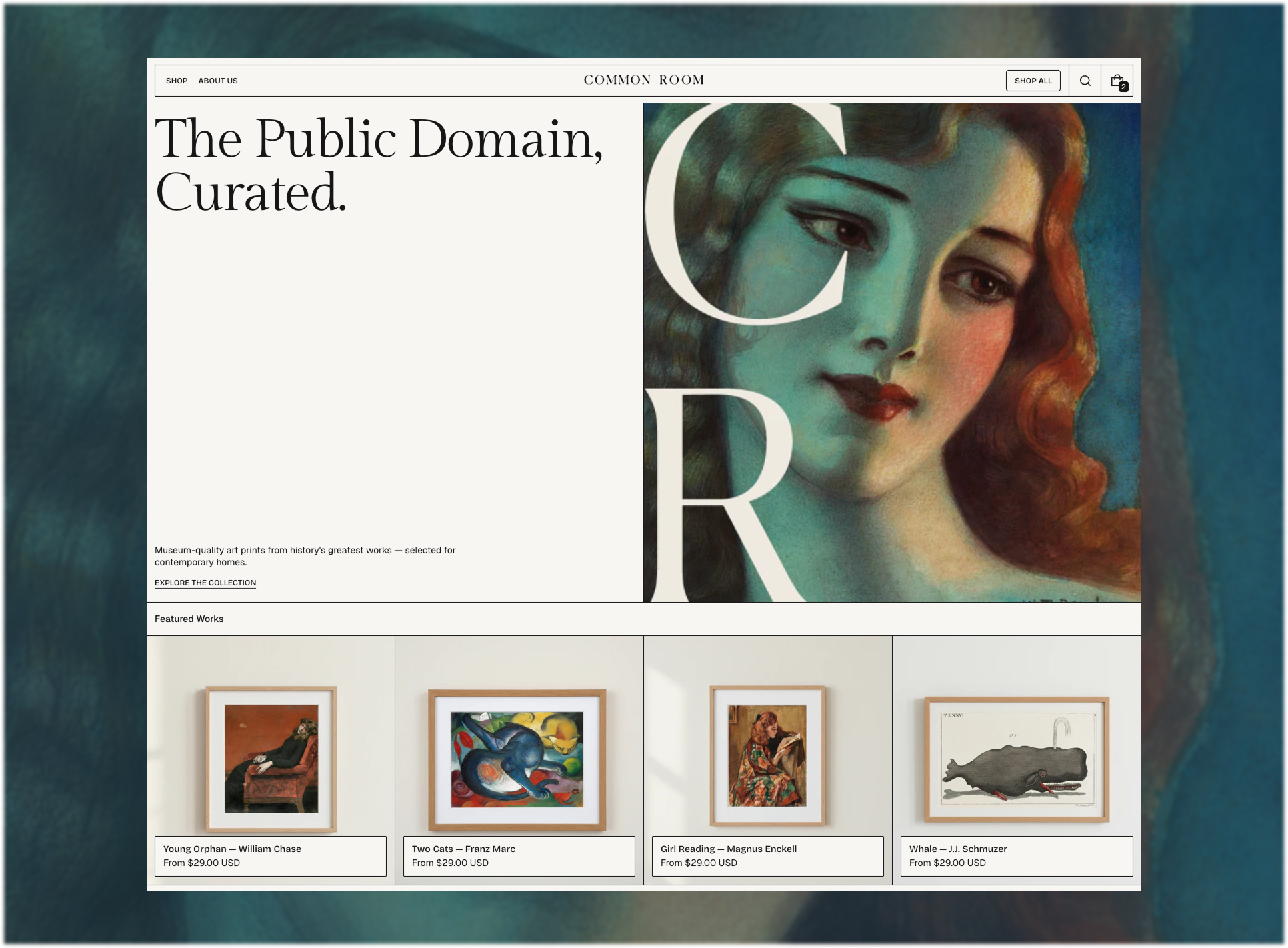 Screenshot of an art print store